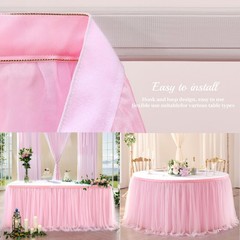14ft Pink Table Skirt Tulle Tutu Tablecloth for Rectangle or Round Table For …