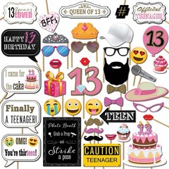 13th Birthday Photo Booth Props 41 PCS Kit 8×10″ Sign Teen Girl Party Supply