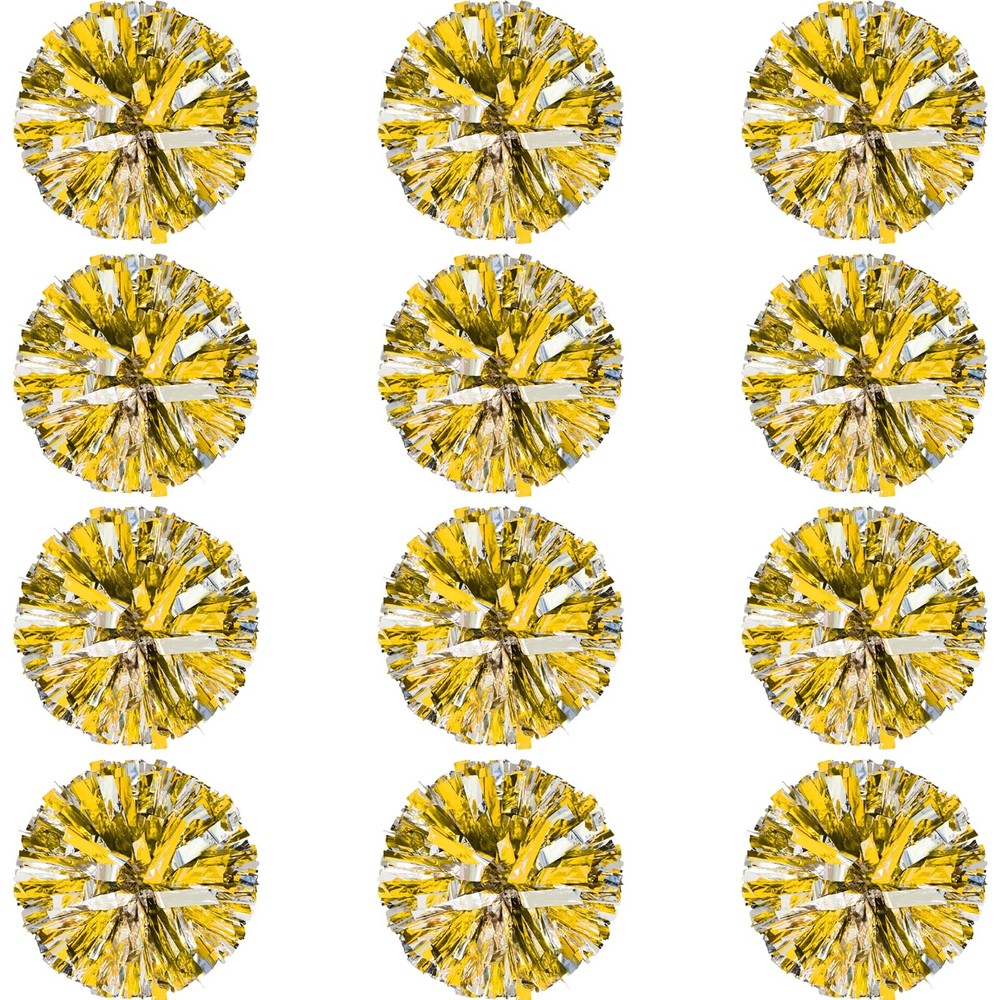 12 Pcs Cheerleading Pom Poms Bulk, Plastic Metallic Foil Cheer Hand Flowers, …