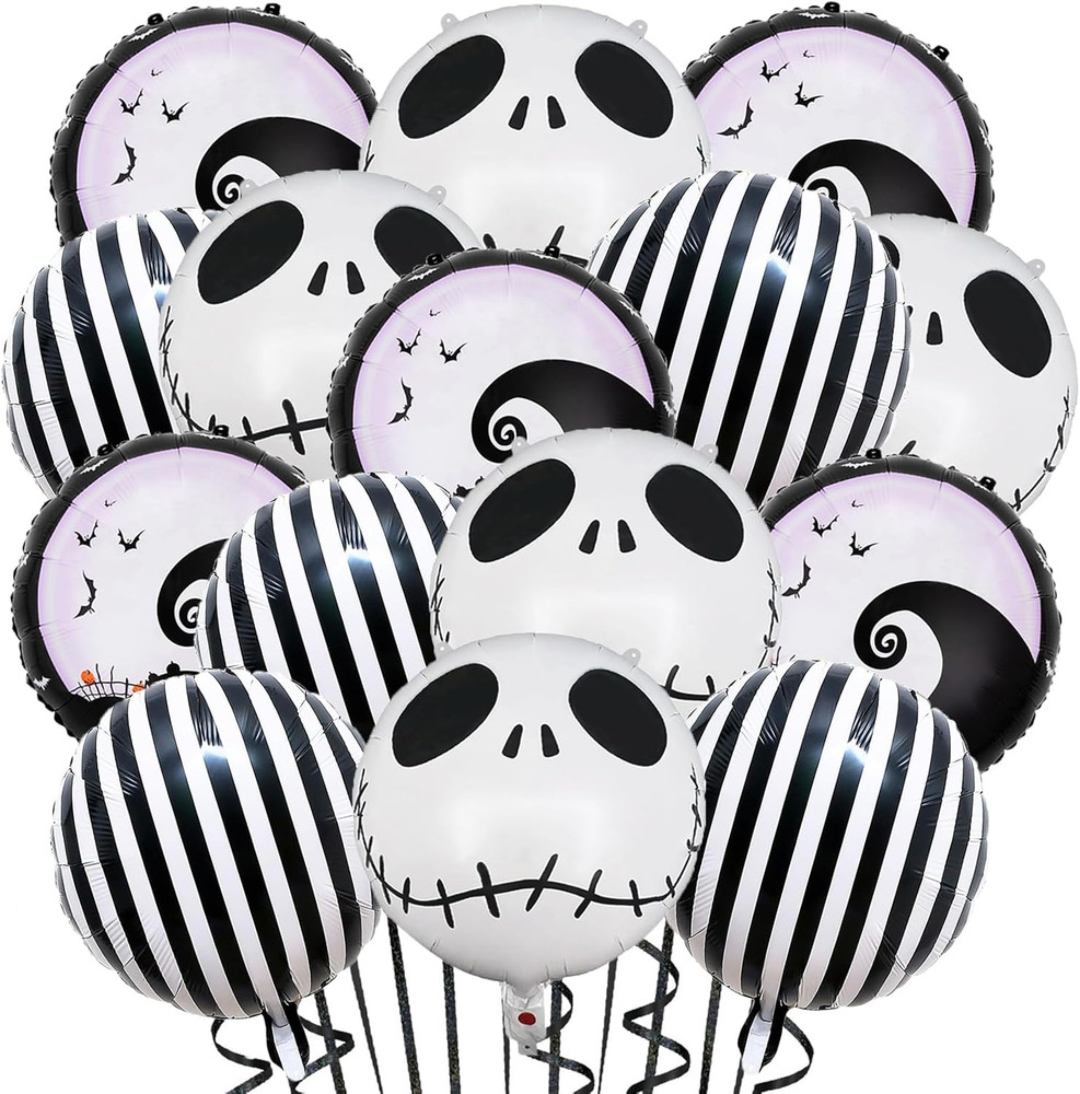 15 Pcs Halloween Party Balloons Skull Balloons Black and White Striped Skeletons