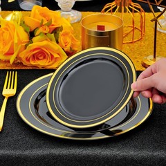 350pcs Black and Gold Dinnerware Set for 50 Guests, Graduation Plates, Black …