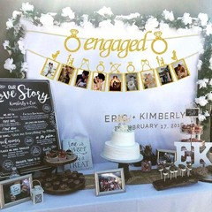 Engagement Wedding Decorations, Gold Engaged Banner and Photo Banner with Rom…