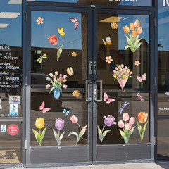 9 Sheets Flowers Window Clings Colorful Tulips Window Stickers Butterfly Drag…