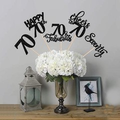 15 PCS 70th Birthday Centerpieces Sticks Black Table Toppers Party Decor