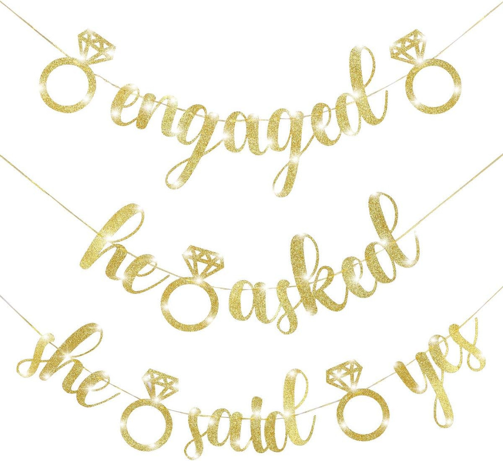 Engagement Party Banners Glitter Gold Letters He Asked She Said Yes Garland for