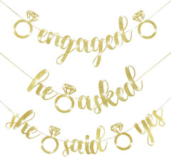 Engagement Party Banners Glitter Gold Letters He Asked She Said Yes Garland for