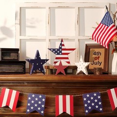 Vintage Star-Shaped July 4th Decor – 4 Count Rustic American Table Centerpiece