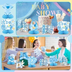Centros de mesa de nido de abeja para baby shower de niño, decoración mesa azul