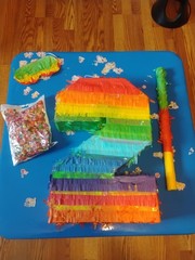 Rainbow Mexican Number Piñata for Kids with Blindfold Stick and Confetti…