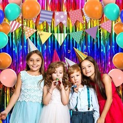 2 Packs of Rainbow Foil Fringe Curtain – Rainbow Color Metallic Photo Backdrop