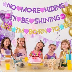 Music Party Banner Birthday Decorations Glitter Girls Celebration Supplies