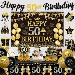 50th Decorations for Men,Pre-Strung 50th Banner with Backdrop,Tablecloth,Hone…