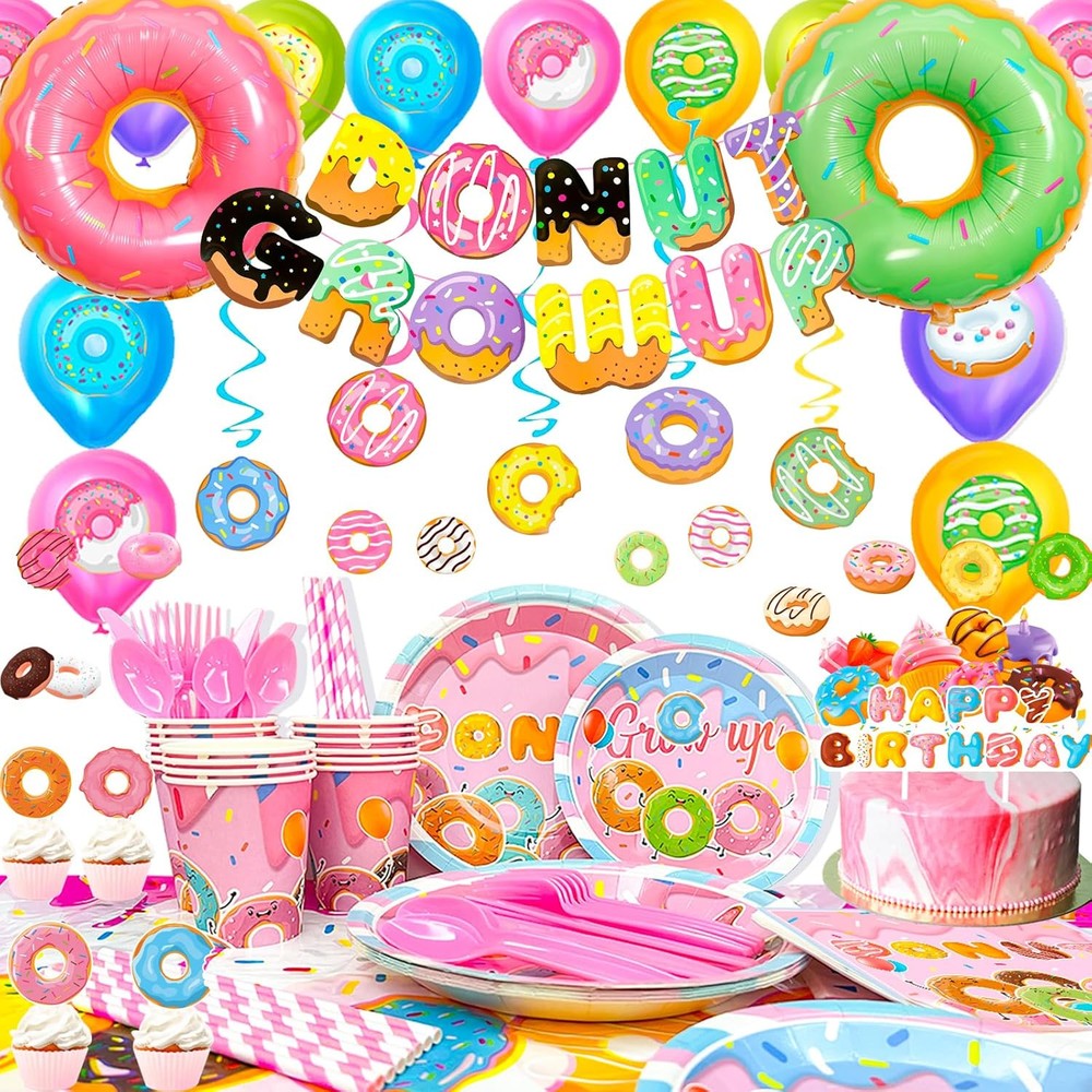 Donut Birthday Party Decorations,219pcs Donut Grow Up Party Supplies-Donut Ballo