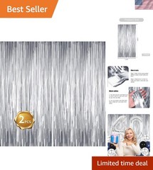 Elegant Silver Tinsel Fringe Backdrop – Perfect for Weddings & Birthdays, 2 Pcs