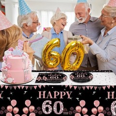 41Pcs 60th Birthday Decorations for Women, Vintage 60 Birthday Black and Rose…
