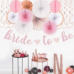 Pink Rose-Gold Bridal-Shower Party-Decorations Streamers White Rose-gold