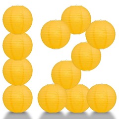 BULK PACK (12) 16″ Yellow Round Paper Lantern, Even Ribbing, Chinese Hanging Wed