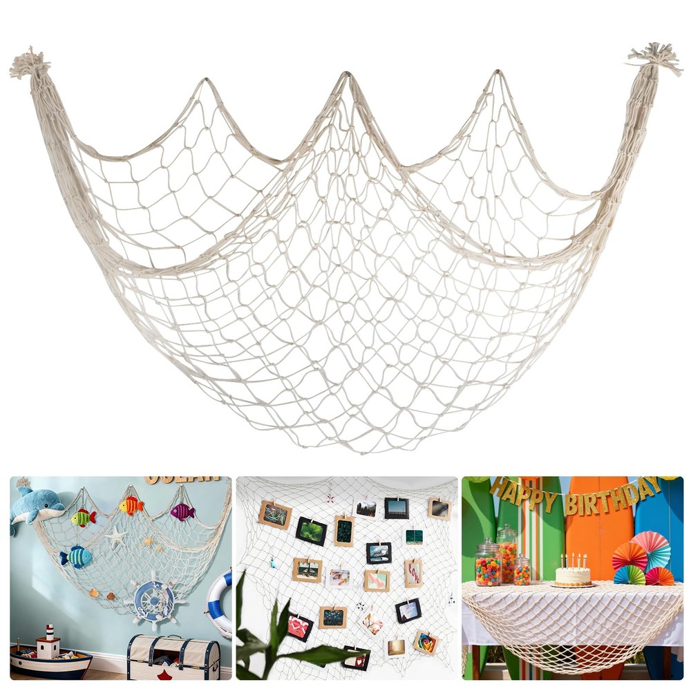 80×40 Inch Fishing Net Decor, 3mm Beige Natural Cotton Large Decorative Fish …