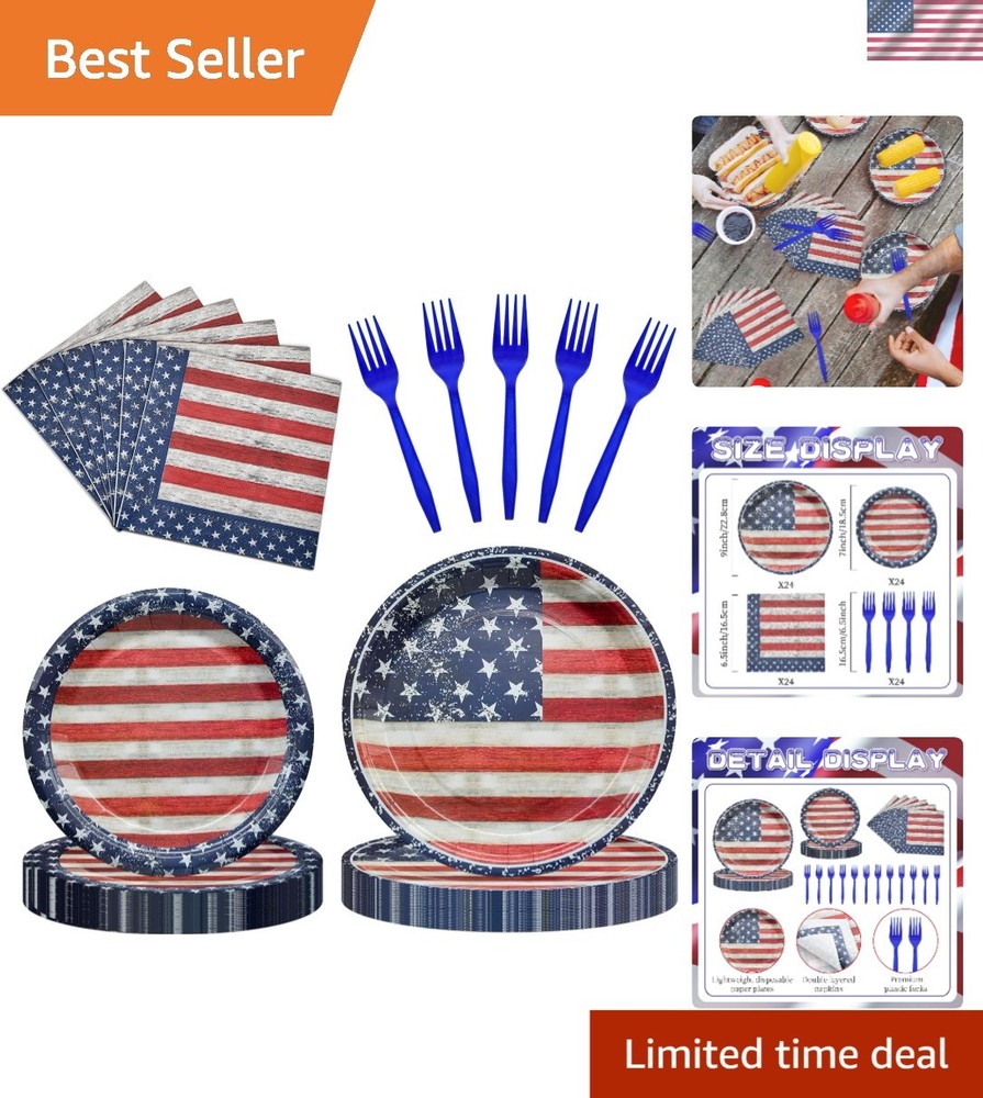 Vibrant 4th of July Party Pack – 96 Pieces of American Flag Plates & Napkins