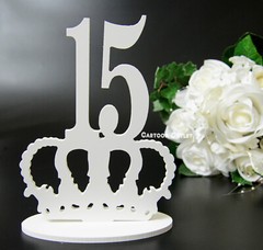 QUINCEANERA # 15 WHITE WOODEN Cake Topper Crown PARTY DECORATION STANDING WOOD
