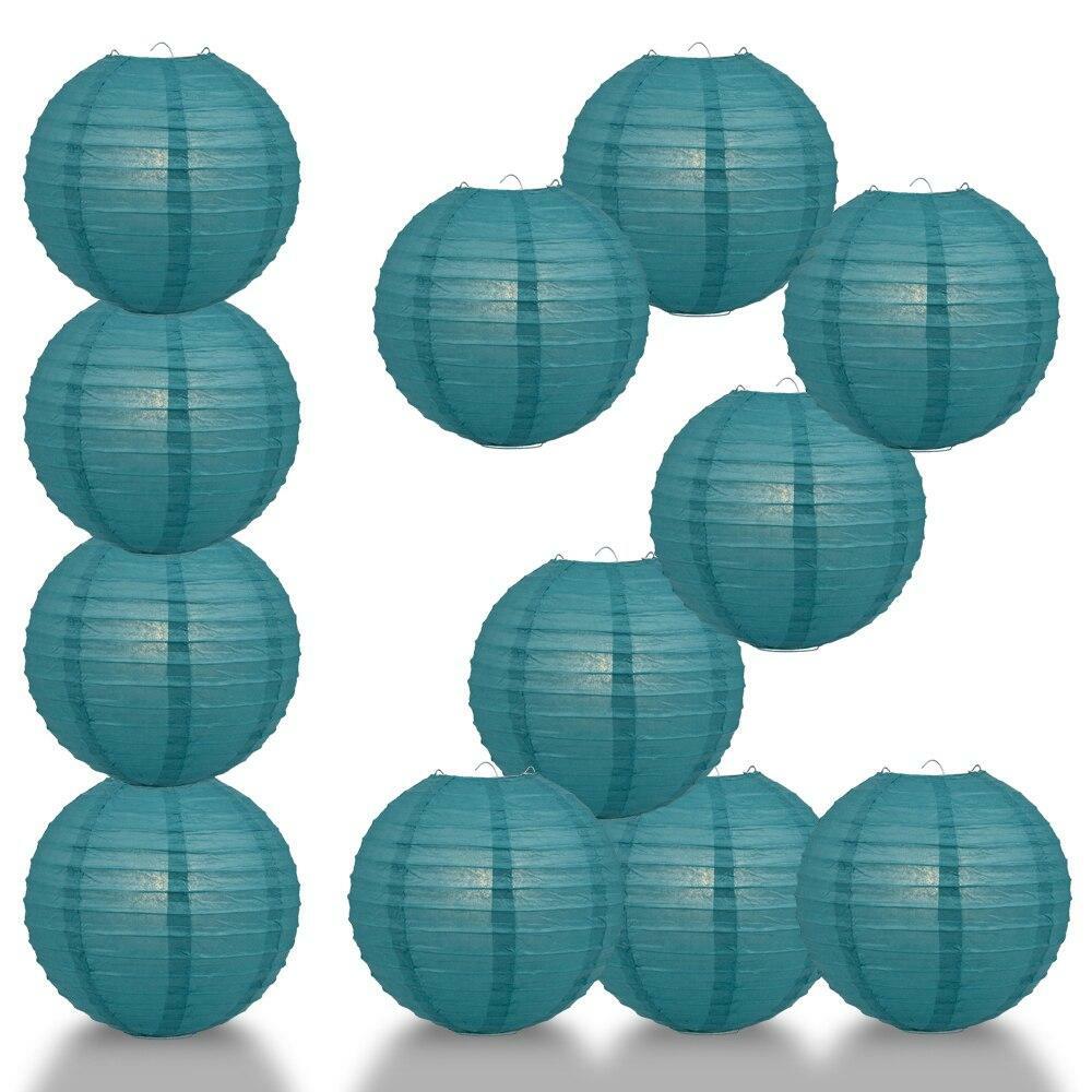 BULK PACK (12) 16″ Tahiti Teal Round Paper Lantern, Even Ribbing, Chinese Hangin