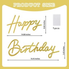 Happy Birthday Sign for Backdrop – Glitter Gold Felt Banner – Includes Dot Gl…