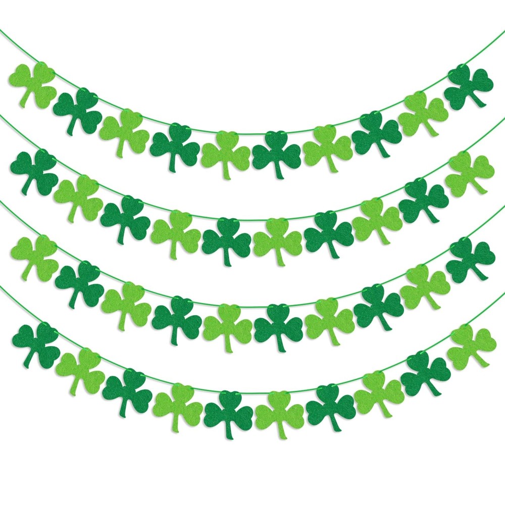 St Patricks Day Decorations 4PCS Felt Shamrock Garland 2 Piece Set, Green
