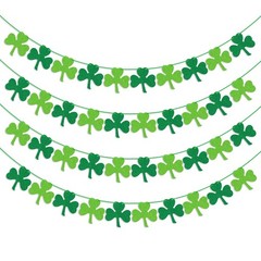 St Patricks Day Decorations 4PCS Felt Shamrock Garland 2 Piece Set, Green