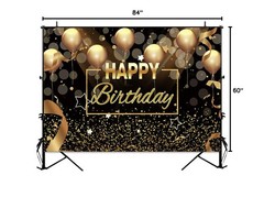 Sensfun Black Gold Happy Birthday Backdrop Sparkle Glitter Golden Balloon Bokeh