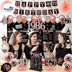 40Th Birthday Decorations for Women, 25PCS Black Rose Gold Happy 40Th Birthday B