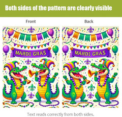 1PC 2D Flat 79X47 Inch Mardi Gras Party Banner with Cartoon Alligators Jester Ha