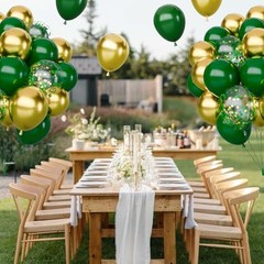65Pcs Balloons Set, Dark Green & Metallic Gold Balloons, Confetti Green Gold