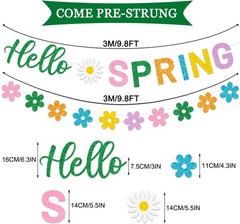 JOZON Hello Spring Banner and Flower Banner Colorful Glittery Spring Flower Bann