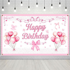 Coquette Birthday Decorations 71 X43 Inches Pink Bow Happy Birthday Backdrop Pho