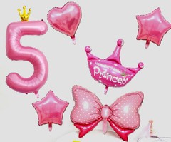 7PCS Set Princess Peach 5th Birthday Decoration Backdrop Big Foil B…