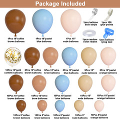 Brown Coffee Blue Balloons Garland Arch Kit, 142Pcs Boho Nude Baby Blue Neutral