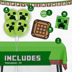 Minecraft Birthday Decorations – Serves 16 | Party Supplies: Minecraft Balloons,