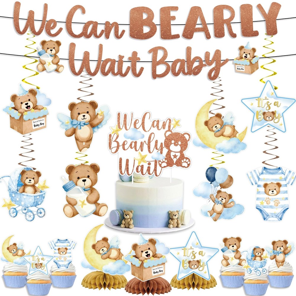 Blue Baby Shower Decorations – 35PCS We Can Bearly Wait Baby Shower Decoratio…