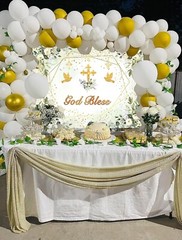 Greenery God Bless Backdrop 7x5ft Baptism Communion Banner Green Gold Decor