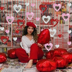 Valentines Day Hanging Decorations, Glitter Heart, Red, Pink, Silver, Wedding
