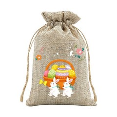 Easter Rabbit Drawstring Bags Set of 30 for Candy Present Pouch Linen Mix