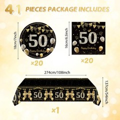 41Pcs 50th Birthday Decorations for Men Women, Black Gold 50 Year Old