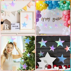 108 PCS Iridescent Stars Cutouts 2 Sizes 3.5 5.5 Inch Paper Silver Laser