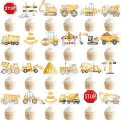 48Pcs Construction Cupcake Toppers Construction Birthday Party Dump Truck Theme
