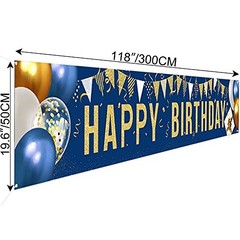 Happy Birthday Yard Sign Banner – Large 118″ x 19.7″ Navy Blue and Gold