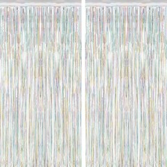 2 Pack Tinsel Backdrop, Birthday Silver Party Streamer Fringe Curtains Foil