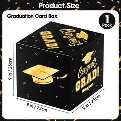 Graduation Decorations 2026 Card Box, Black Gold Congrats Grad Paper Gift Crad B