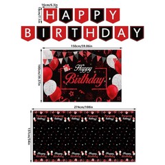 Red Birthday Background Party Supplies 54 x 108 inches, Red, Black, White