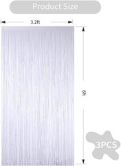 3Pcs White Metallic Tinsel Foil Fringe Curtains, 3.28Ft X 6.56Ft White Photo Boo