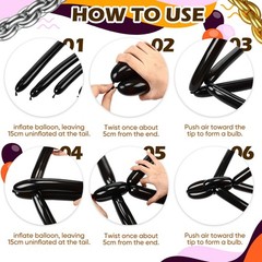 100pcs Long Twisting Skinny Balloons, Black Metallic Gold and Siver Long Ball…